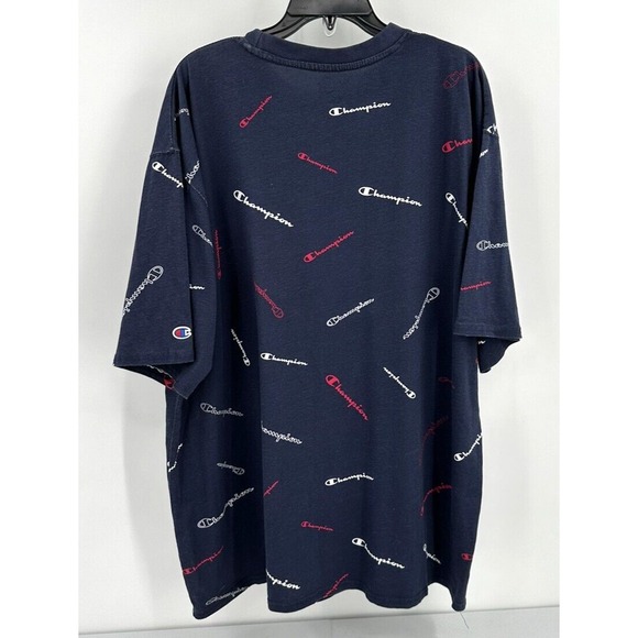 CHAMPION ALL OVER PRINT TEE Men's‎ Big & Tall Size XLT Navy Blue Red And White - Picture 3 of 7